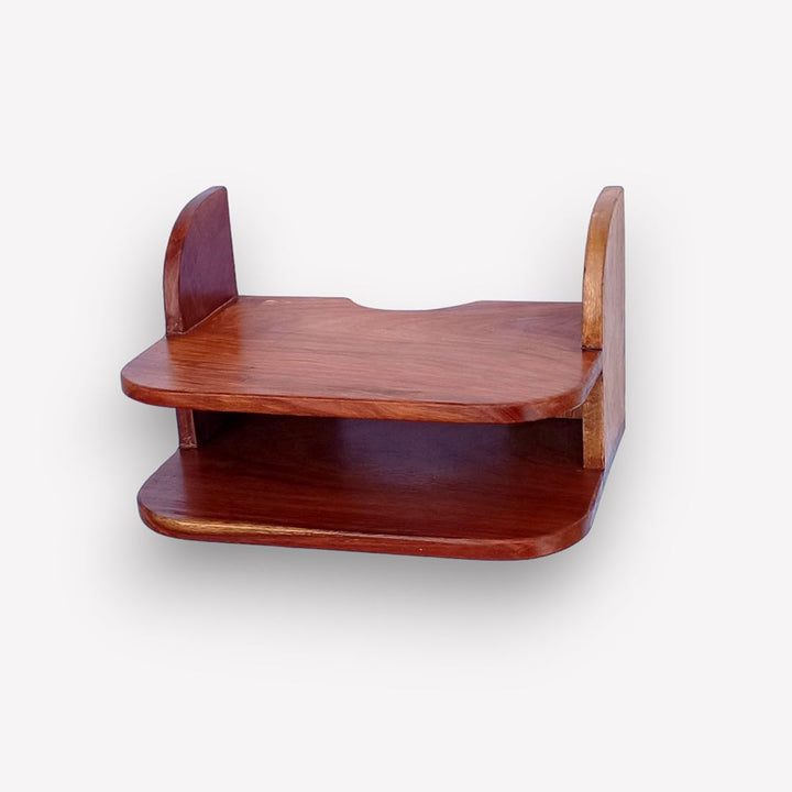 Hutson Solid Sheesham Wood Set Top Box Stand | Wall-Mounted Floating Shelf with Wire Management – 5kg Load