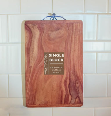 Hutson XL Acacia Wood Chopping Board – 15 x 10 x 1 Inches | Anti-Bacterial, Reversible, Single Solid Block with Metal Handle