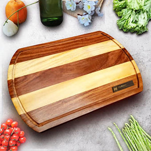 Hutson Round Sheesham Wood Cutting Board with Juice Groove – Strip Pattern | Wooden Chopping Board for Vegetables, Fruits & Cheese