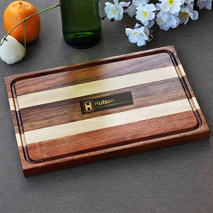 Hutson Strip Pattern Sheesham Wood Cutting Board with Juice Groove | Durable Wooden Chopping Board for Kitchen Use