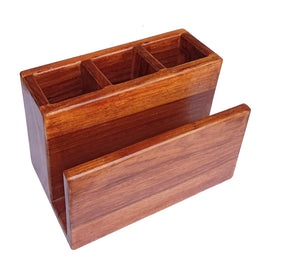Hutson Sheesham Wood Spoon Stand with Napkin Holder – Multipurpose Cutlery & Organizer Caddy for Dining Table & Kitchen