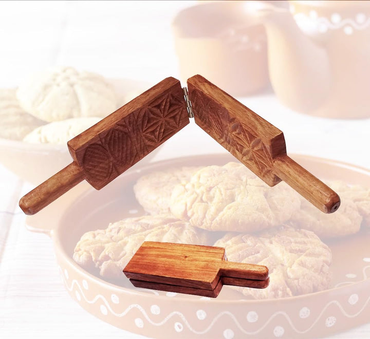 Hutson Authentic 2-in-1 Sheesham Wood Thekua Khajoor Mould - Handmade Thekua Sancha (3 inch)