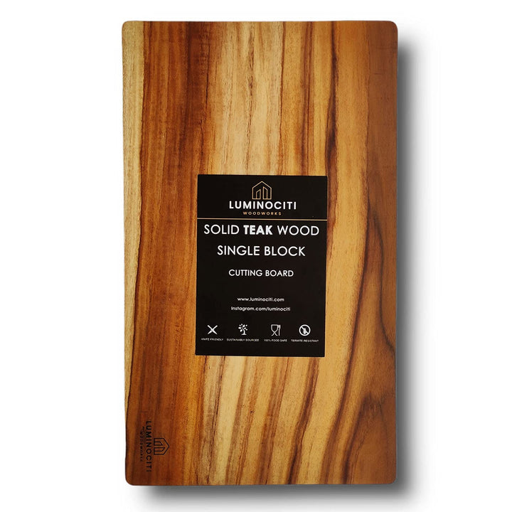 LUMINOCITI Teak Wood Cutting Board | Solid Block Chopping Board 14