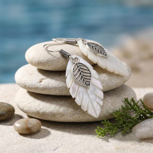Silver Leaf Shell Drop Earrings