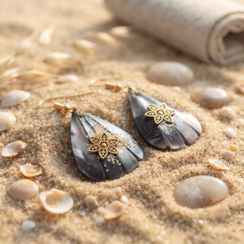 Black Teardrop Star Shell Earrings
