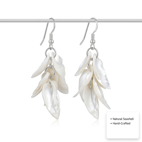 White Cascade Shell Earrings