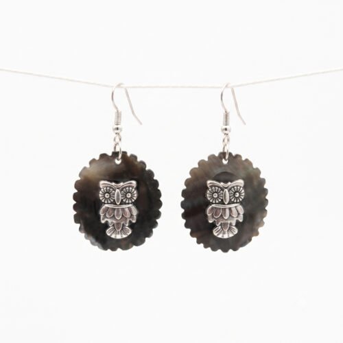 Black Eclipse Owl Shell Earrings