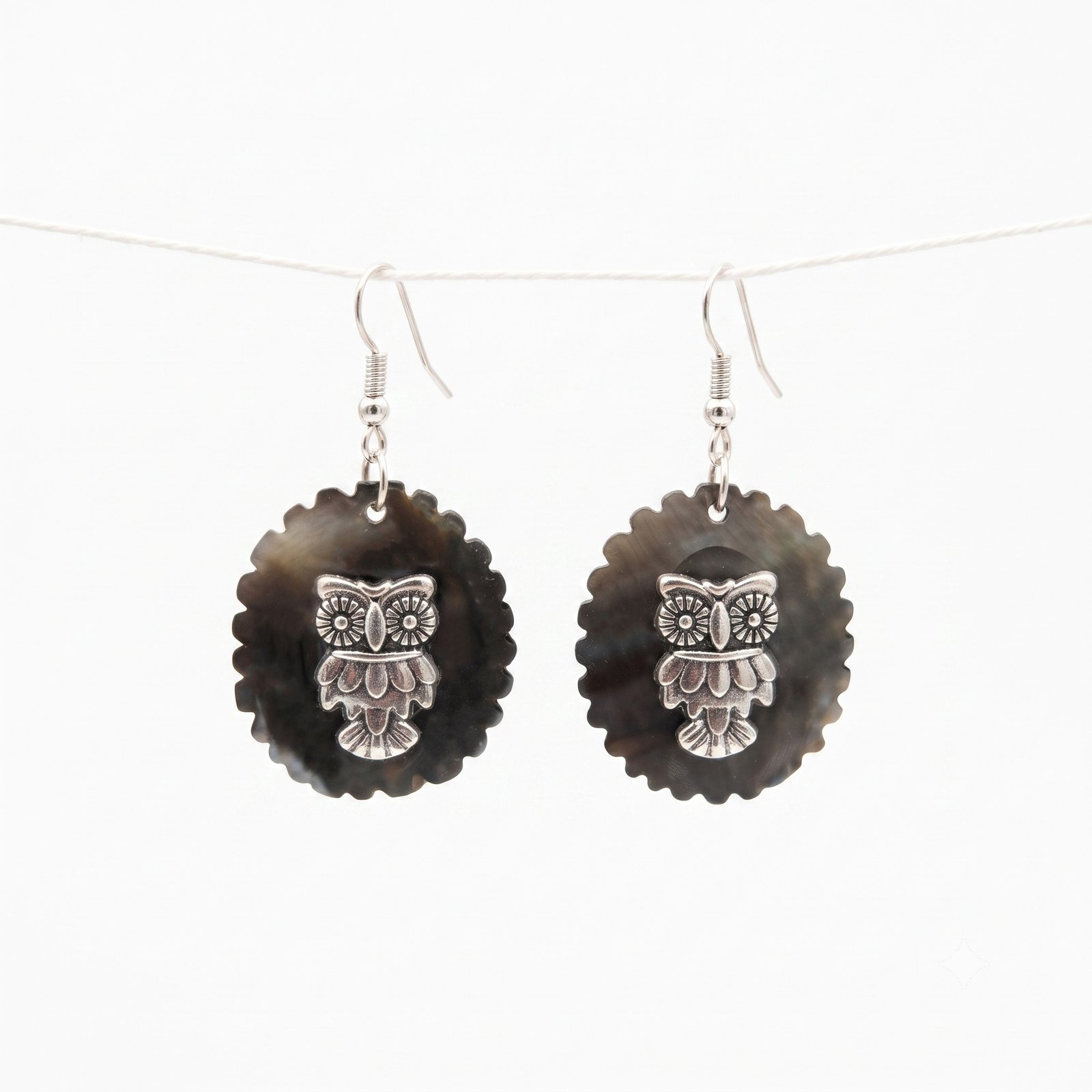 Black Eclipse Owl Shell Earrings